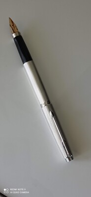 Stylo Plume PARKER 75 Argent Grain D'orge - Plume Or Massif 14K Large, Occasion De Collection