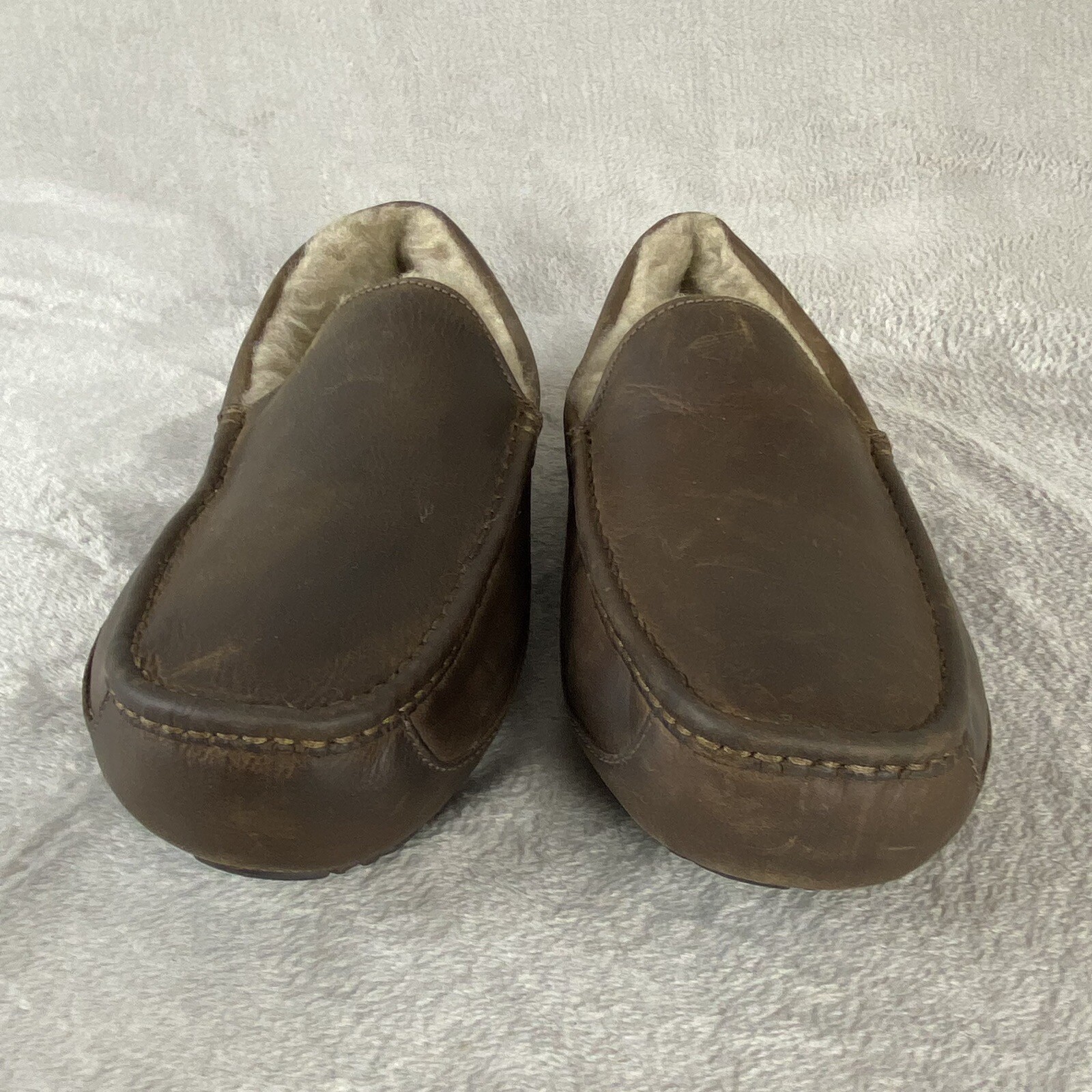 UGG Ascot Men's Slippers Loafer Size 14 Brown Leather Sheepskin Slip On