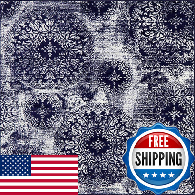 Unique Loom Sofia Collection Area Rug - Grand 6 1 Square Navy Blue/ Ivory