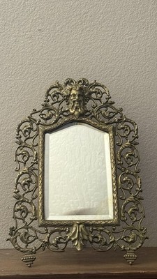 Antique Brass Frame Bacchus Beveled Tabletop Vanity Mirror Bradley &Hubbard