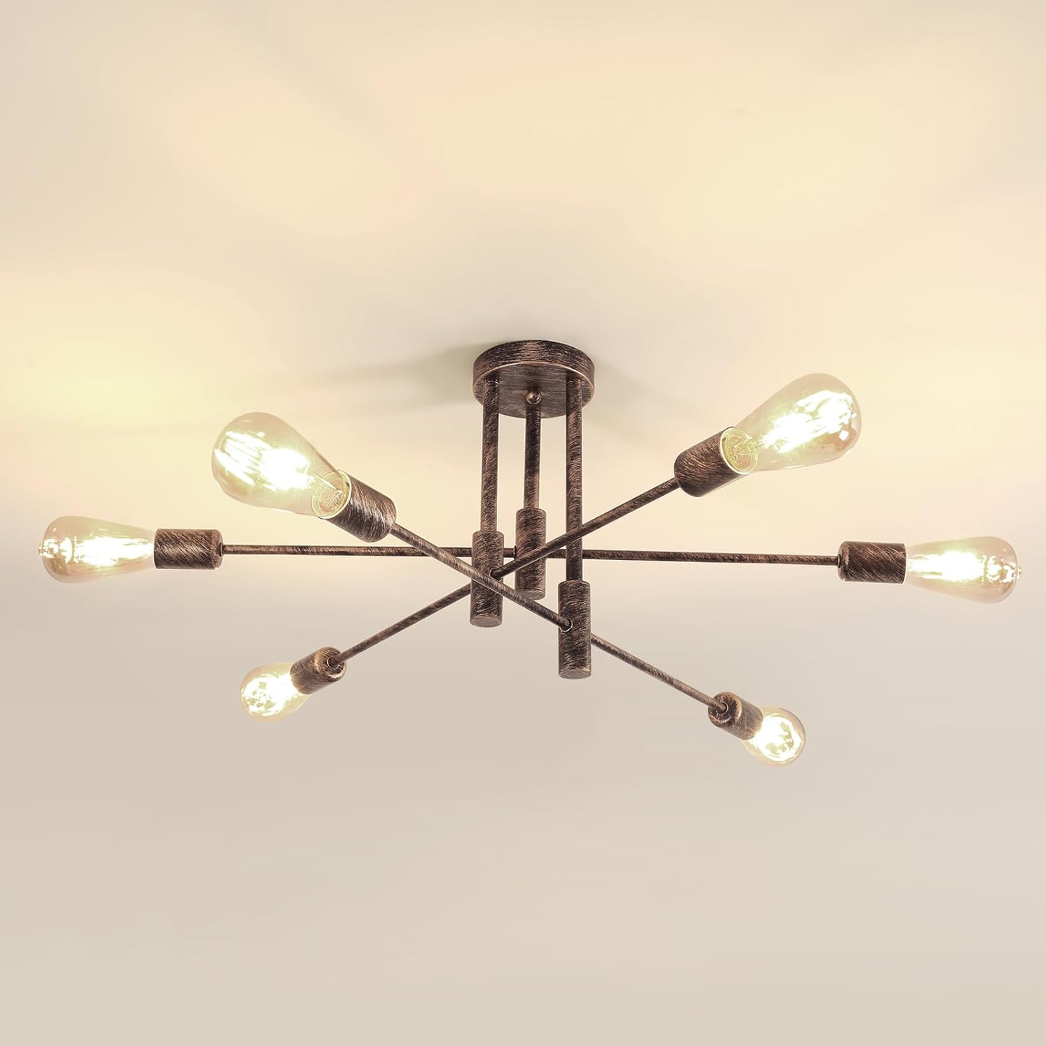 Lampadario Vintage 6 Luci E27 Bronzo - Plafoniera Industriale Soffitto