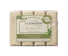 A La Maison French Milled Hand & Body Bar Soap Rosemary Mint -- 4 Bars