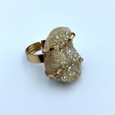 Adjustable Geode Quartz Druzy Ring Gold Tone