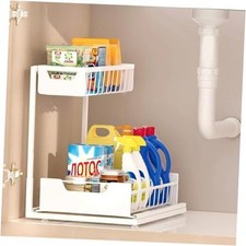 Under Kitchen Sink Organizer 2 Tier Pull Out Metal Under Cabinet 1 Pack White
