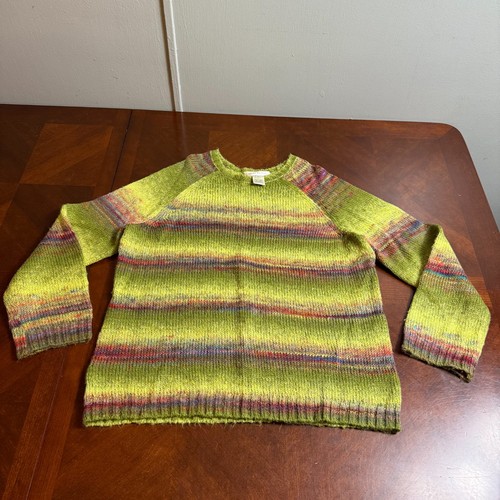 VTG Susan Bristol Knit Sweater XL Green Multicolor Striped Cozy 90s
