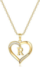 Heart Initial Necklace for Women, 14K Gold Plated Cubic Zirconia Heart Pendant N