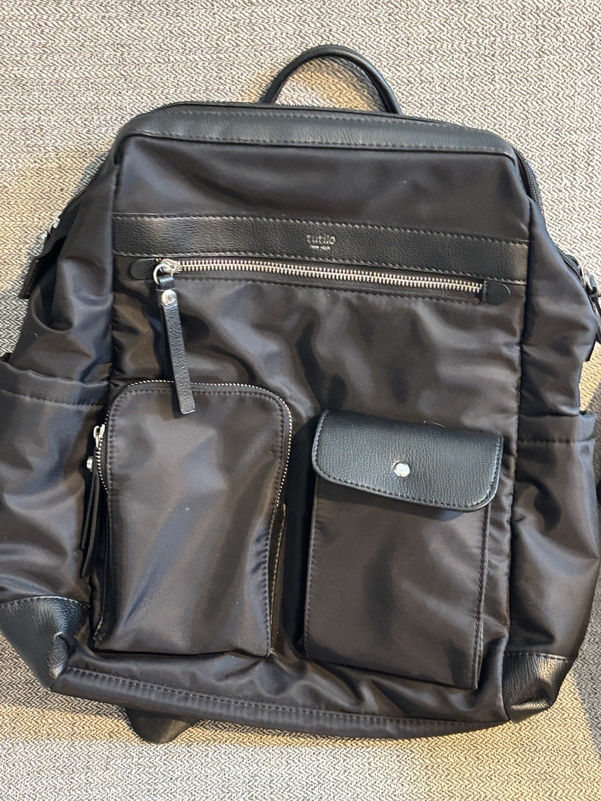 Tutilo New York Black Nylon Tech Tote Handbag Laptop Backpac
