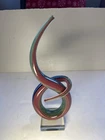 Murano Style Hand Blown Art Glass Sculpture Rainbow Swirl On Crystal Base *read