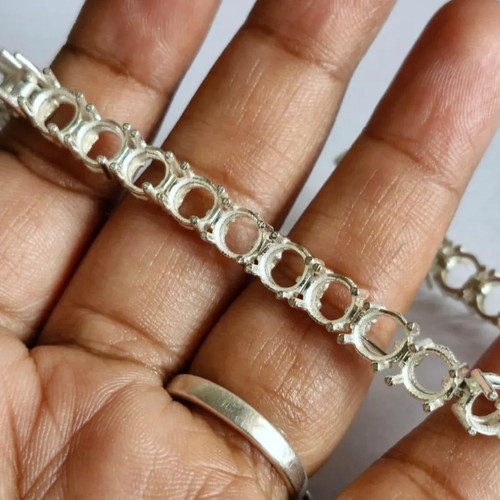 925 Sterling Silver 6x6mm Round Semi Mount Bracelet DIY Tennis Bracelet