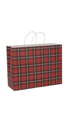 SSWBasics Large - Holiday Red Plaid Paper Shopping Bags - Case of 100
