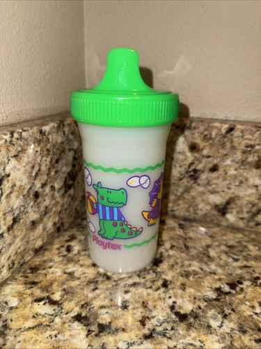 Vintage 1999 Playtex Plastic Sippy Cup with Valve Dinosaurs EUC!