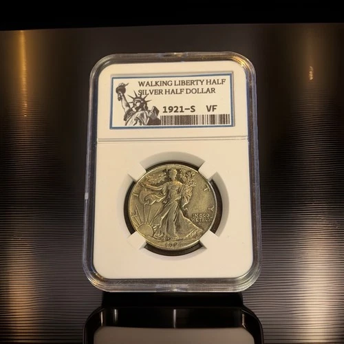 1921-S / WALKING LIBERTY SILVER HALF DOLLAR [DVC-6585-002] KEEPSAKE SLAB / VF