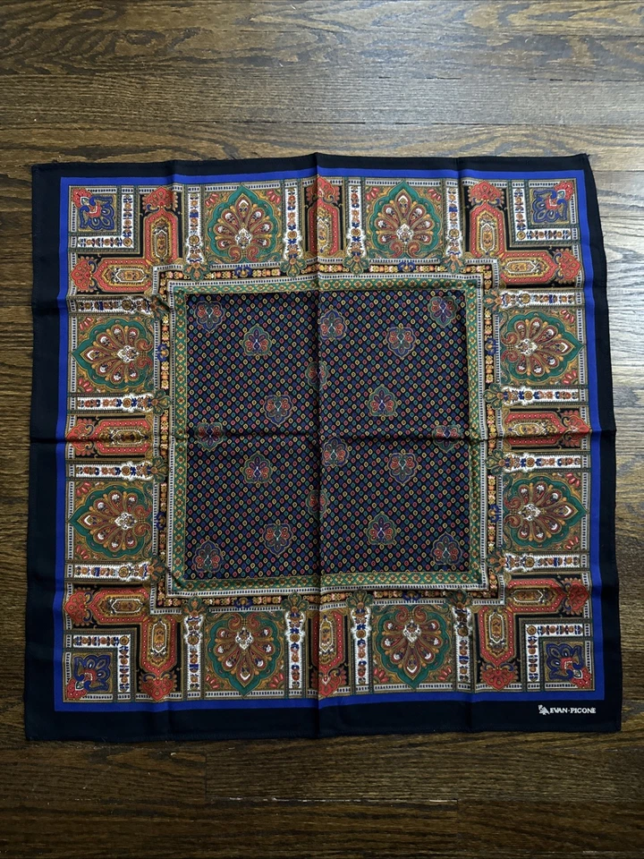 "Bufanda cuadrada vintage Jacquard Evan Piccone cachemira 28"" NUEVA" Foto 2 de 4