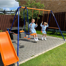 Kids Swing Set Metal Outdoor Playground Glider Love Seat Childrens Garden Slide