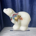 Fenton Hand Painted Polar Bear Figurine Signed w/ tag Pinecones Ribbon