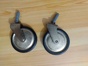 VTG Iron Rubber Furniture Castors Trolley Wheels Old Mid Century 