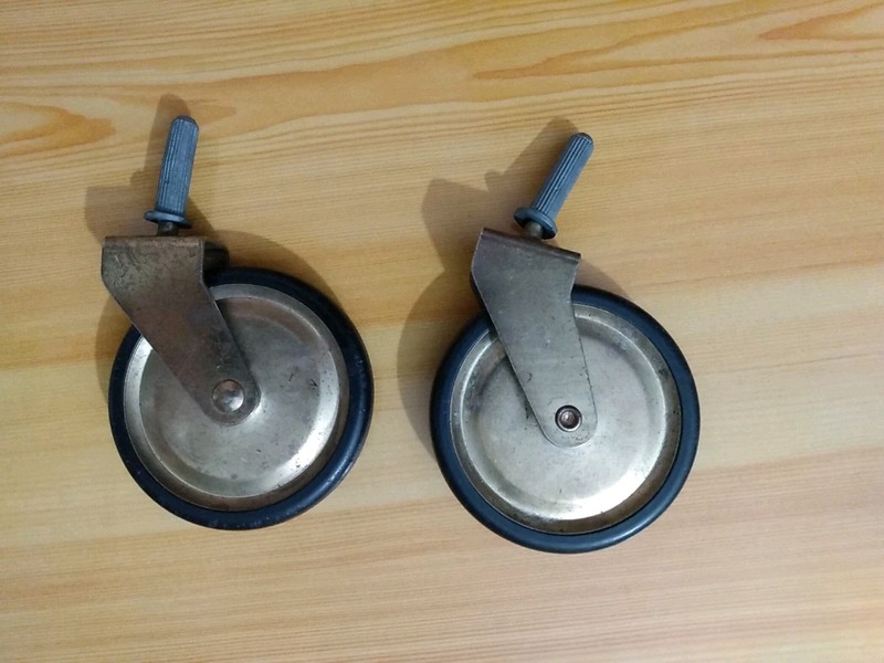 VTG Iron Rubber Furniture Castors Trolley Wheels Old Mid Century 