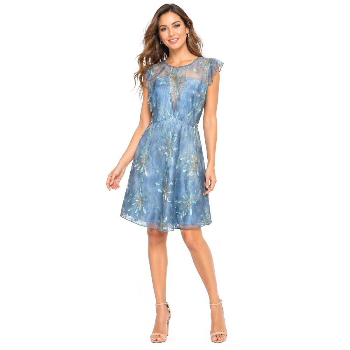 Elie Tahari Olive Dress Women 8 Blue Floral Embroidered Fairycore Whimsical  Boho | eBay