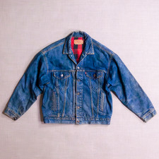VTG Sz M Levi's Denim Trucker Jean Jacket Buffalo Plaid Flannel Lined USA Made