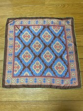 Seaward  Stearn London Silk Pocket Square Blue Brown Paisley England 45cm 18"
