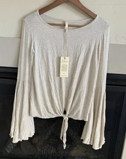 anthropologie Elan Long Flare Sleeve top Women’s S Striped stretchy boho peasant