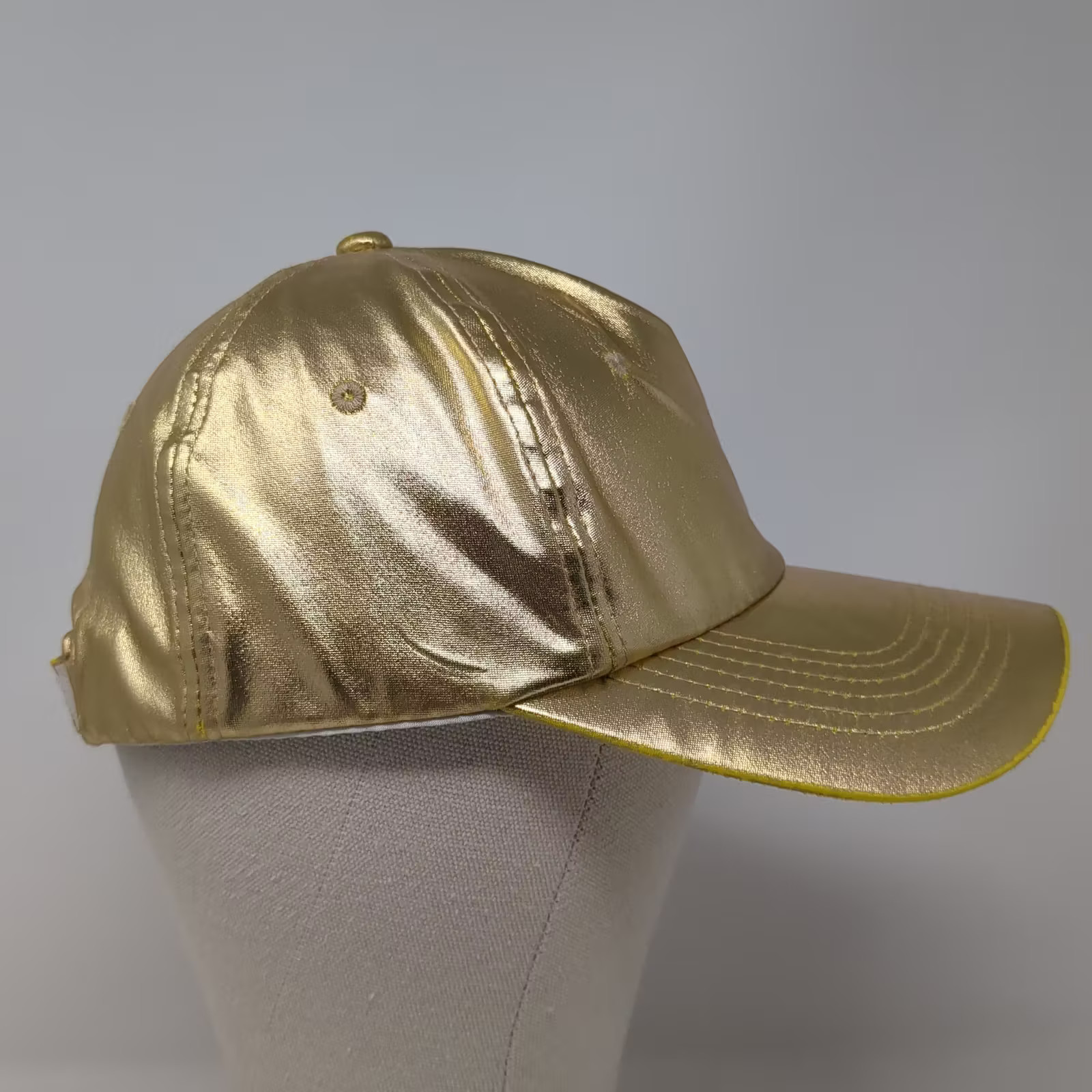 Solid Metallic Gold Baseball Cap Hat Yellow Trim … - image 5
