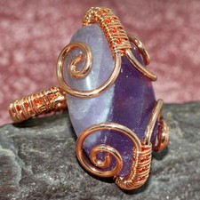 Copper Wire-Wrapped Natural Amethyst Ring Gemstone Jewelry Size US 6 JW
