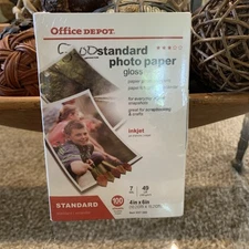 Office Depot Standard Gloss Inkjet Photo Paper 100 Sheets 4" x 6" - New