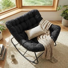 Outdoor Rattan Rocking Chair with Padded Cushion Oversized Recliner Egg Wicker