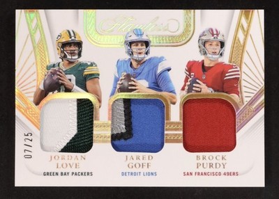 2024 Panini Flawless Triple Patch /25   Jordan Love · Jared Goff · Brock Purdy 