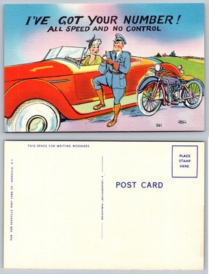 Speeding Motorist Police Officer Cartoon Postcard
