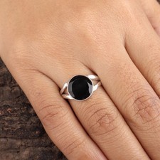 Black Onyx Gemstone 925 Sterling Silver Jewelry Pretty Black-Stone Ring For Love