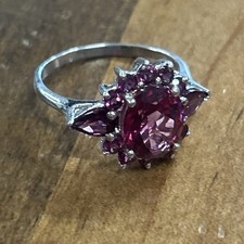 925 Silver Pink/ Purple Stones Cocktail Ring Sz 8 3.69 Grams