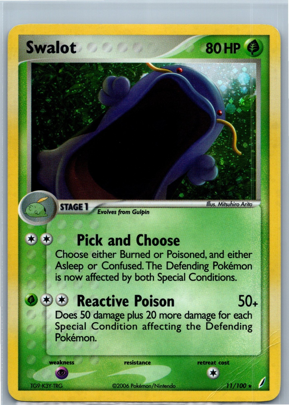 Swalot 11/100 Crystal Guardians Holo Rare Pokemon Card