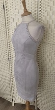 Lipsy Light Grey Soft Stretch Faux Suede Dress Size 10