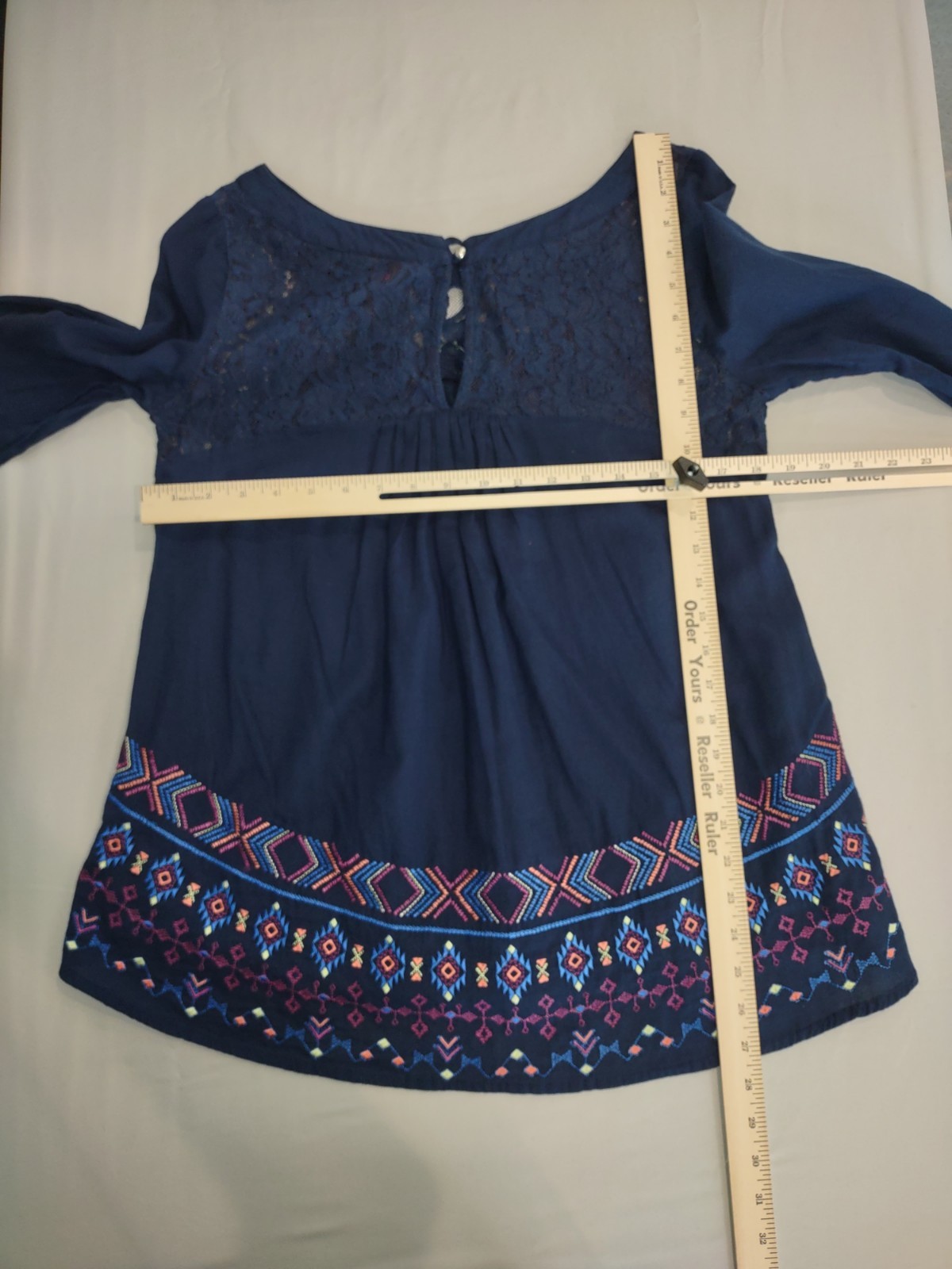 Rock Roll Cowgirl Top Small Blue Embroidered Lace… - image 18