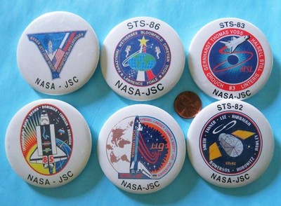 NASA BUTTON Lot of 6 vtg STS-81 to STS-87 Johnson Space Center Shuttle ATLANTIS