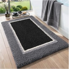 Absorbent Microfiber Bath Mat 32x20 - Fluffy Non-Slip Design in Black and Grey