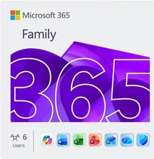 Microsoft 365 Family 6 User PC /Mac License   12 Month Subscription Product Key