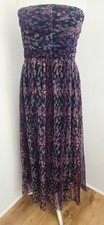 Next Stunning Plisse Pleated Bardot Maxi Dress Blue Purple Floral UK 16