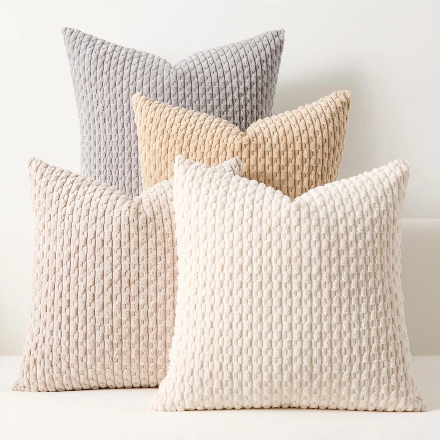 Kevin Textile Decorative Pillow Covers 20x20 Inch Set of 4 Soft Boho Corduroy...