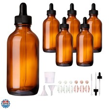6 Pack 4oz Amber Glass Bottles with Glass Eye Droppers for Essential Oils, Pe...