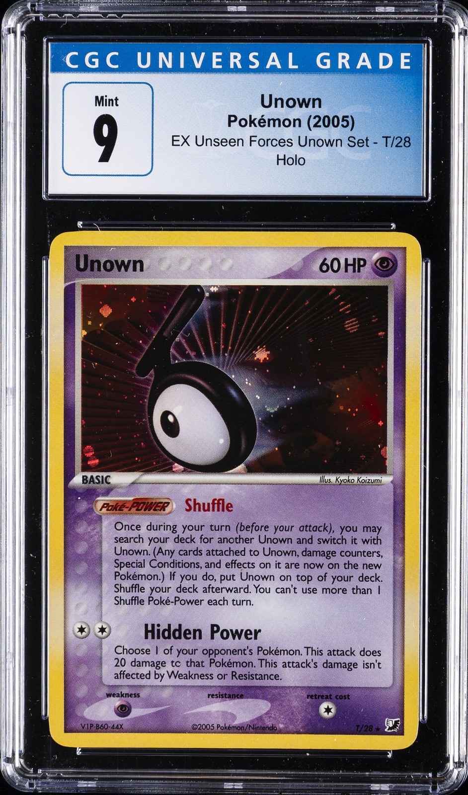 2005 POKEMON EX UNSEEN FORCES #T/28 UNOWN-HOLO CGC 9
