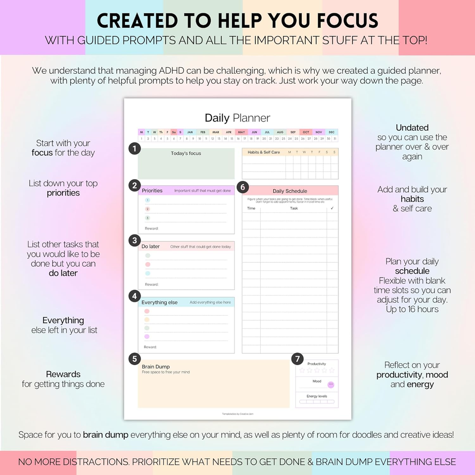 ADHD Daily Planner for Neurodivergent Adults Productivity Daily