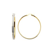 14K Two Tone Gold 4mm Sparkling Center Hoop Earrings