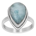 Handmade 925 Sterling Silver 16X10 MM Pear Shape Larimar Cocktail Ring