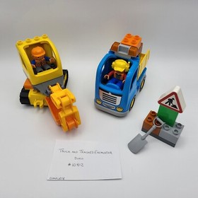 LEGO Duplo Dump Truck and Tracked Excavator 10812 Complete set Retired Road Sign
