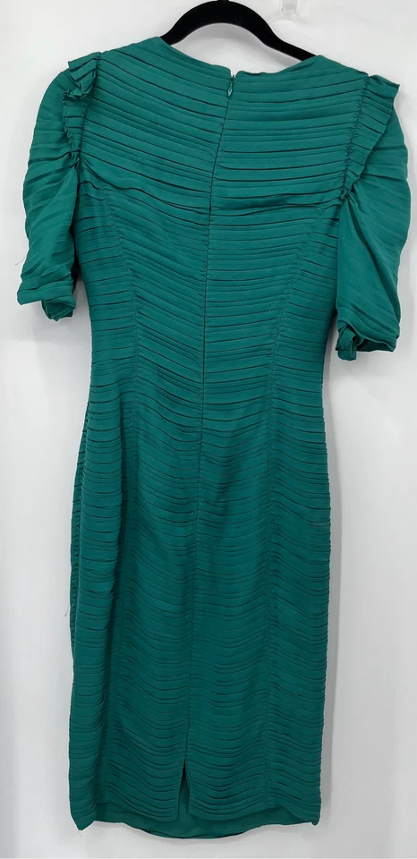 Vestido vaina Burberry ALTRD verde plisado seda con volantes manga corta talla 4 Foto 2 de 4