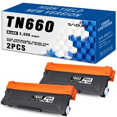 TN660 TN630 Black Toner Cartridge for Brother HL-L2340DW MFC-L2720DW (2 Pack)