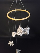 Restoration Hardware Wool Striped Elephant Baby Mobile Nursery Decor Wood Ring